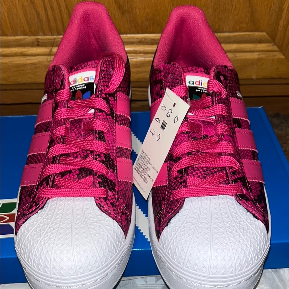 Adidas Pink and White Sneakers with Three Stripes